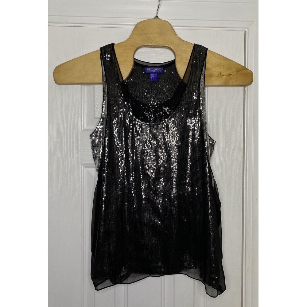 Jimmy Choo For H&M Women's Sleeveless Sequin‎ Top With Silk Overlay Black 8